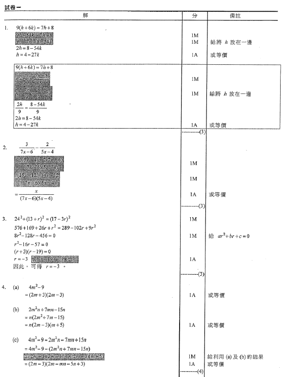 香港中學文憑考試 數學 2019 卷一 傳統題