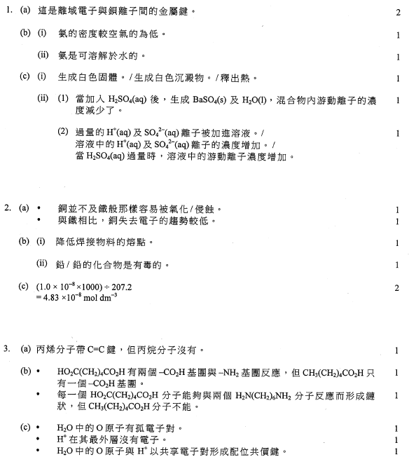 香港中學文憑考試 化學 2017 卷一 必修部分